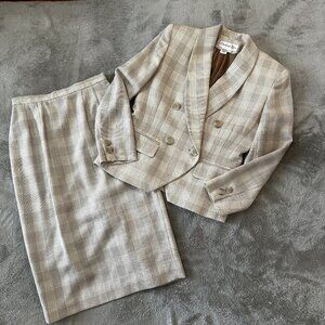 Dior Beige Plaid Wool Blend Blazer and Skirt Set